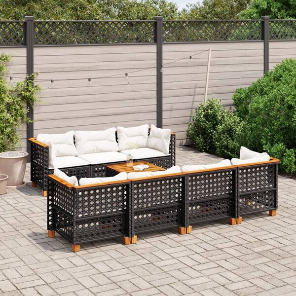 8 részes fekete polyrattan kerti ülőgarnitúra párnákkal