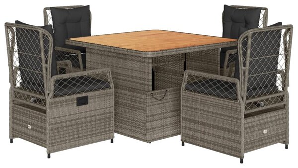5 részes szürke polyrattan kerti étkezőgarnitúra párnával