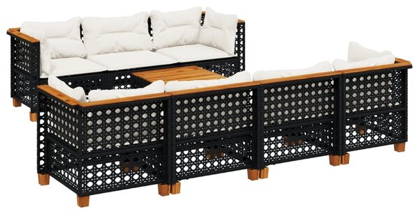 8 részes fekete polyrattan kerti ülőgarnitúra párnákkal
