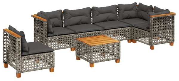 7 részes szürke polyrattan kerti ülőgarnitúra párnákkal