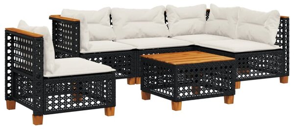 6 részes fekete polyrattan kerti ülőgarnitúra párnákkal