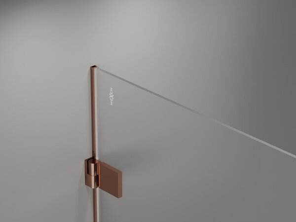 Mexen Lunar-B, csuklós zuhany sarok bal 80 x 80 cm, 8mm átlátszó üveg, rózsaszín arany profil, 832-080-080-60-00-L