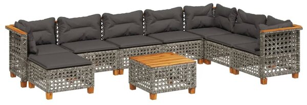 9 részes szürke polyrattan kerti ülőgarnitúra párnákkal