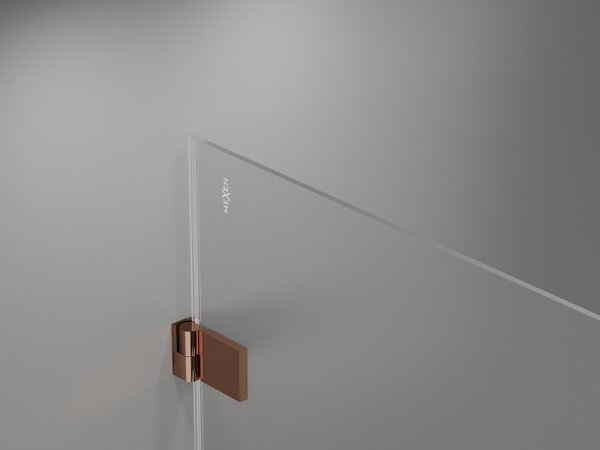 Mexen Lunar-B, csuklós zuhany sarok bal 80 x 80 cm, 8mm átlátszó üveg, rózsaszín arany profil, 832-080-080-60-00-L