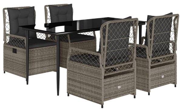 5 részes szürke polyrattan kerti étkezőgarnitúra párnával