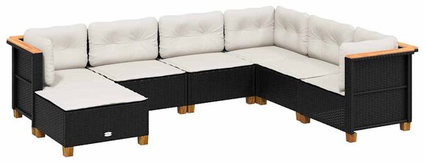 7 részes fekete polyrattan kerti ülőgarnitúra párnával