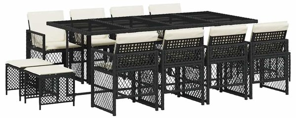 13 részes fekete polyrattan kerti ülőgarnitúra párnákkal