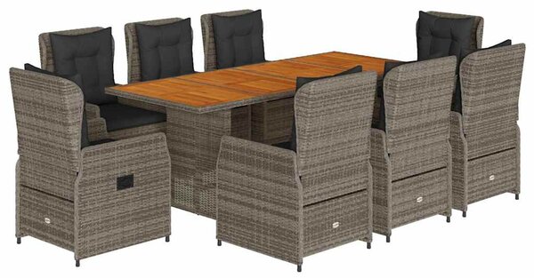 9 részes szürke polyrattan kerti étkezőgarnitúra párnával