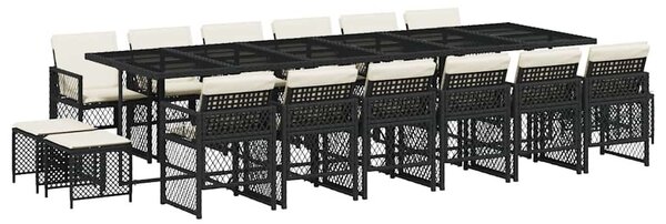 17 részes fekete polyrattan kerti étkezőgarnitúra párnákkal