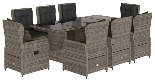 9 részes szürke polyrattan kerti étkezőgarnitúra párnával