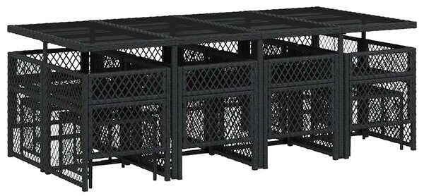 13 részes fekete polyrattan kerti ülőgarnitúra párnákkal