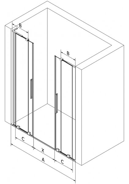 Mexen Velar L Duo, tolózuhanyajtó nyitáshoz 140 cm, 8 mm-es matt üveg, fekete matt, 871-140-003-32-70