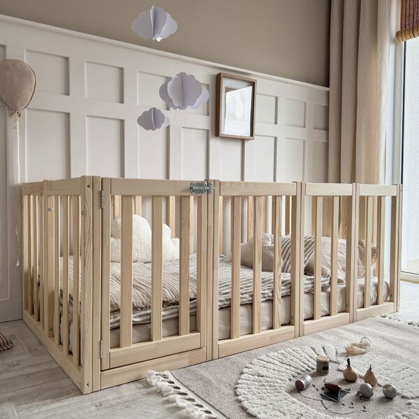 Luloo Modulo Up Natúr Montessori Magas Rácsos Gyerekágy Zárható Ajtóval (90x200 cm)