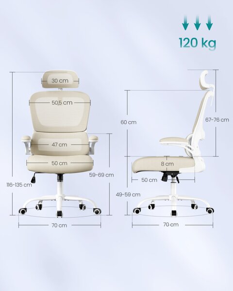 SONGMICS ergonomikus irodai szék dupla rétegű légáteresztő hálós anyaggal homokbézs