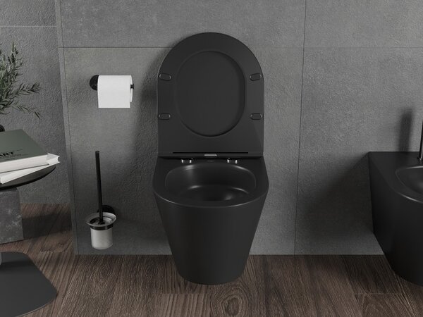 Mexen Rico, fali WC csésze 490x360x370 mm, Perem nélküli Tornado, matt fekete, 3372XX85T