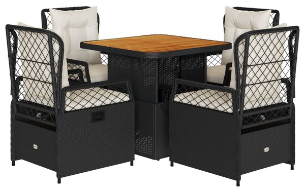 5 részes fekete polyrattan kerti étkezőgarnitúra párnákkal