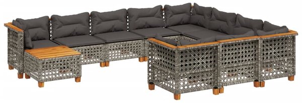 11 részes szürke polyrattan kerti ülőgarnitúra párnákkal