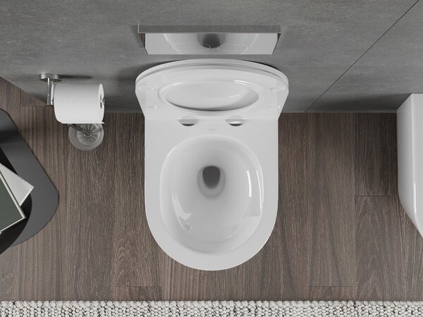 Mexen Rico, falra akasztható wc csésze 490x360x370 mm, Perem nélküli Tornado + duroplast wc ülőke, fényes fehér, 30720500T