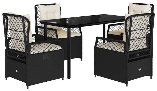 5 részes fekete polyrattan kerti étkezőgarnitúra párnákkal