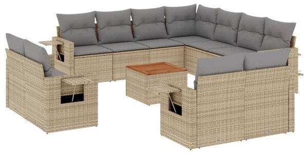 12 részes bézs polyrattan kerti ülőgarnitúra párnákkal