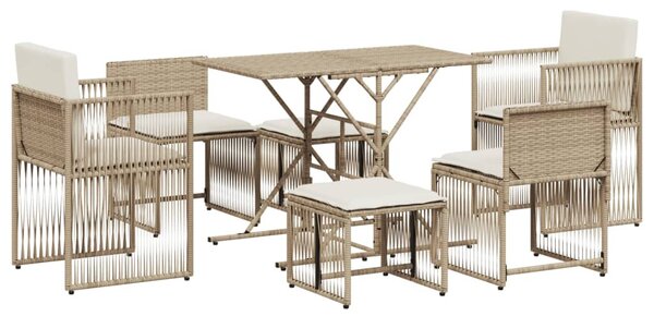 7 részes bézs polyrattan kerti étkezőgarnitúra párnákkal