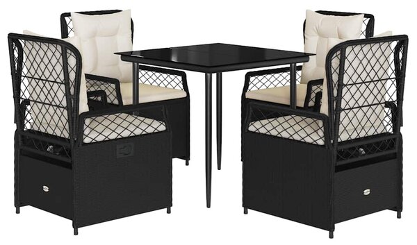 5 részes fekete polyrattan kerti étkezőgarnitúra párnákkal