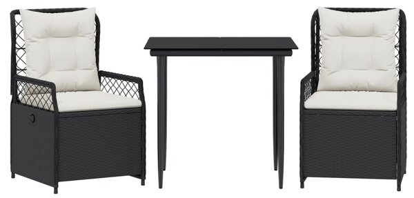 3 részes fekete polyrattan kerti étkezőgarnitúra párnákkal