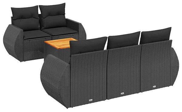 6 részes fekete polyrattan kerti ülőgarnitúra párnákkal