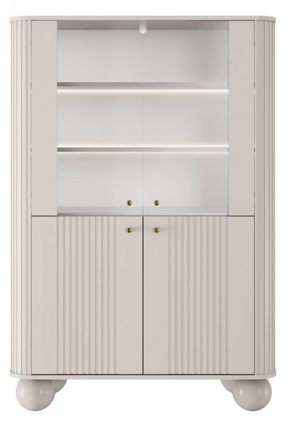 Vesper négyajtós vitrines szekrény 103 cm - kasmír / arany fogantyúk / gömb lábak