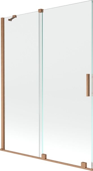Mexen Velar 2 szárnyas, átlátszó, 130 x 150 cm-es, kefe hatású réz tolható kádparaván - 896-130-000-01-65