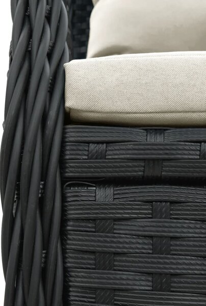 3 részes fekete polyrattan kerti étkezőgarnitúra párnákkal
