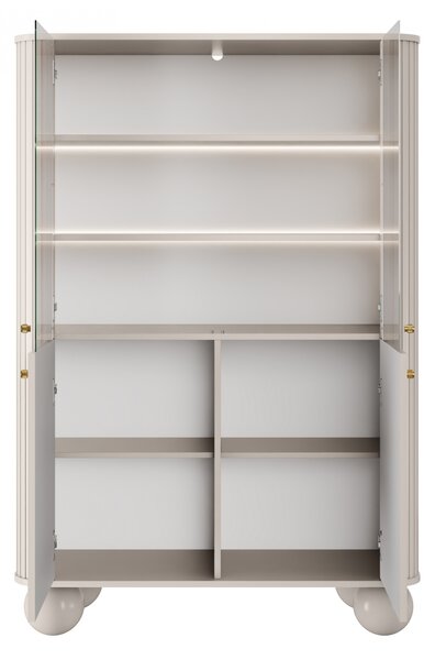 Vesper négyajtós vitrines szekrény 103 cm - kasmír / arany fogantyúk / gömb lábak