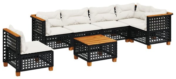 7 részes fekete polyrattan kerti ülőgarnitúra párnával
