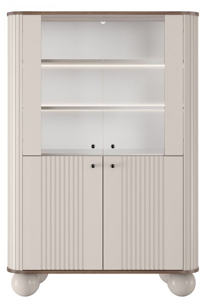 Vesper négyajtós vitrin 103 cm - kasmír / dió / fekete fogantyúk / gömb lábak