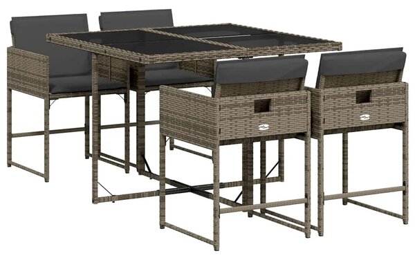 5 részes szürke polyrattan kerti étkezőgarnitúra párnával