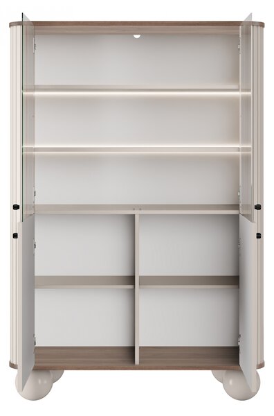 Vesper négyajtós vitrin 103 cm - kasmír / dió / fekete fogantyúk / gömb lábak