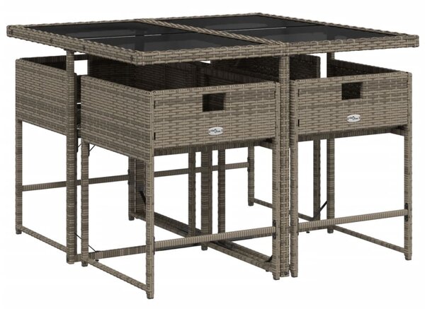 5 részes szürke polyrattan kerti étkezőgarnitúra párnával