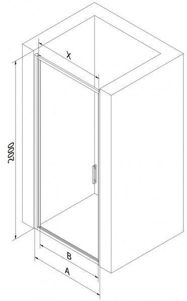 Mexen Exo, 50 cm-es nyíló zuhanyajtó, átlátszó üveg, arany profil, 817-050-000-50-00