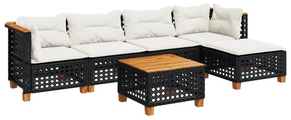 6 részes fekete polyrattan kerti ülőgarnitúra párnákkal