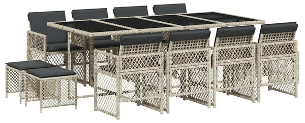 13 részes szürke polyrattan kerti étkezőgarnitúra párnákkal