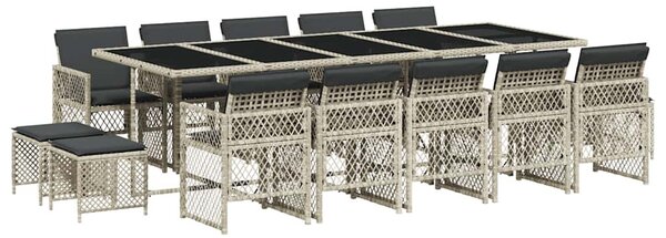 15 részes szürke polyrattan kerti étkezőgarnitúra párnákkal