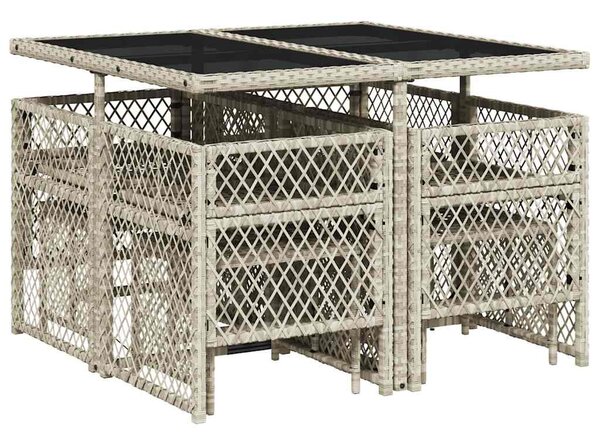 9részes világosszürke polyrattan kerti étkezőgarnitúra párnával