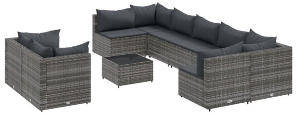 10 részes szürke polyrattan kerti ülőgarnitúra párnákkal