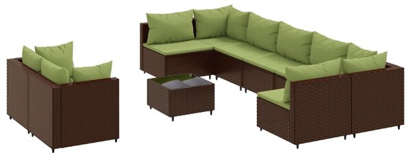 10 részes barna polyrattan kerti ülőgarnitúra párnákkal