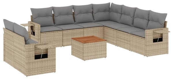 10 részes bézs polyrattan kerti ülőgarnitúra párnával