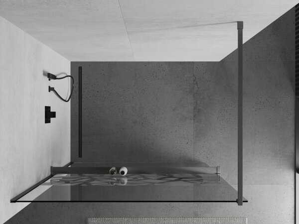 Mexen Kioto+, Walk-In zuhanyparaván polccal és akasztóval 100 x 200 cm, 8 mm átlátszó üveg fehér mintás, grafit profil, 800-100-121-66-85