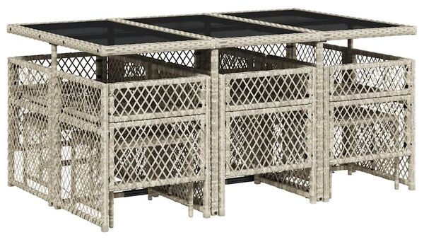11 részes világosszürke polyrattan kerti ülőgarnitúra párnákkal
