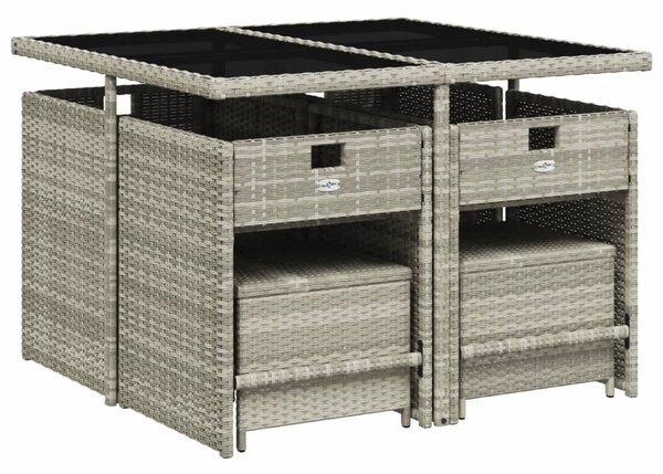 9részes világosszürke polyrattan kerti étkezőgarnitúra párnával