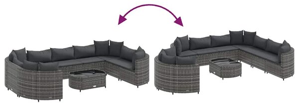 10 részes szürke polyrattan kerti ülőgarnitúra párnákkal