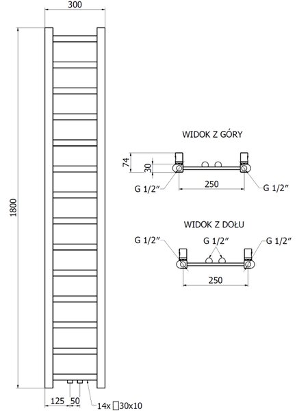Mexen csavar, fűtőelem 1800 x 300 mm, 351 W, alul és középen, fehér, W126-1800-300-00-20
